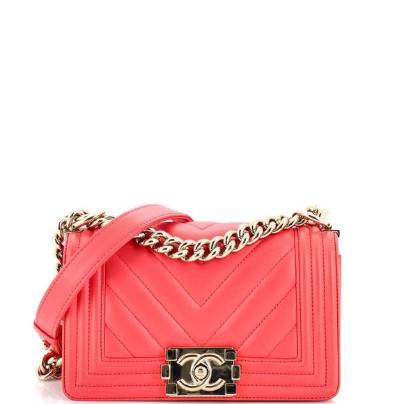 Chanel Handbags - Chanel Boy Flap Bag Chevron Calfskin Small Pink